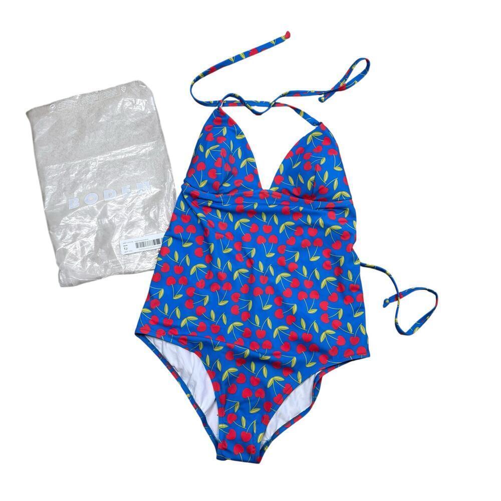 Boden Symi String Swimsuit Gallery Blue Cherry Scatter US 14 Long NWT - Picture 9 of 9